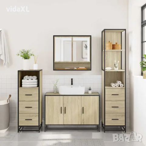 vidaXL Комплект шкафове за баня от 4 части дъб сонома инженерно дърво, снимка 4 - Шкафове - 56146967