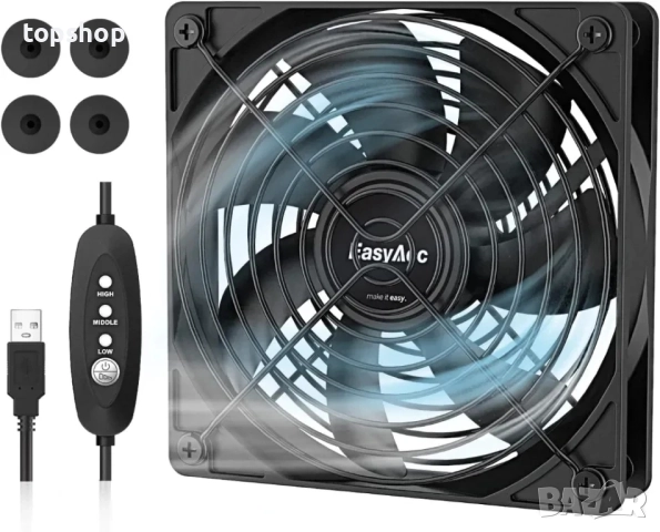 НОВ, ТЕСТВАН EasyAcc USB вентилатор тихо охлаждане 125 мм DC 5V с 3 регулируеми скорости...