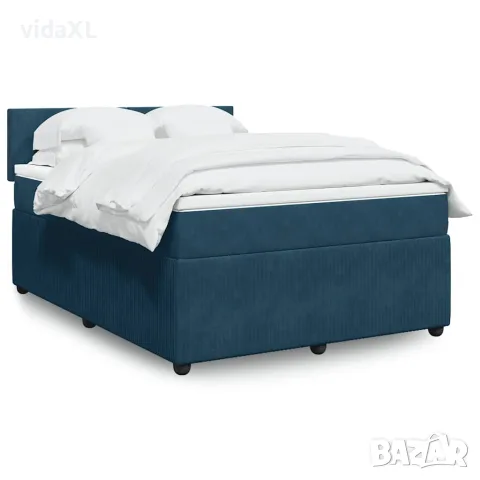 vidaXL Боксспринг легло с матрак, синя, 140x190 см, кадифе, снимка 2 - Спални и легла - 56146916