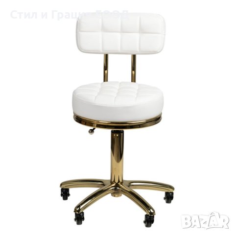 Козметичен стол - табуретка с облегалка Gold AM-961 49/63 см - бяла/черна, снимка 2 - Друго оборудване - 44145320