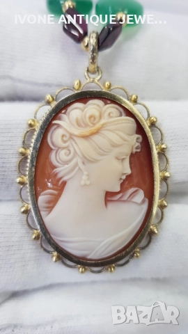 Колие от хризопраст, гранати и камея , снимка 8 - Колиета, медальони, синджири - 52794650