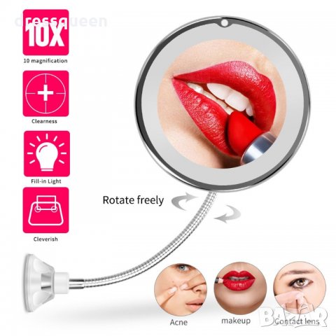 2479 LED Огледало с гъвкаво рамо и увеличение 10х, снимка 14 - Козметика за лице - 30760794