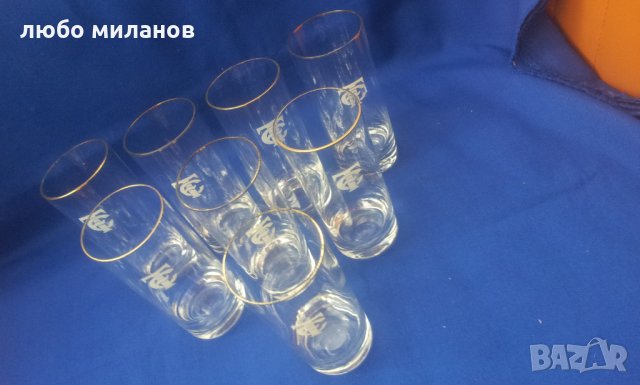 Ретро водни чаши със златен кант и лого 8 бр, снимка 4 - Други ценни предмети - 34501146