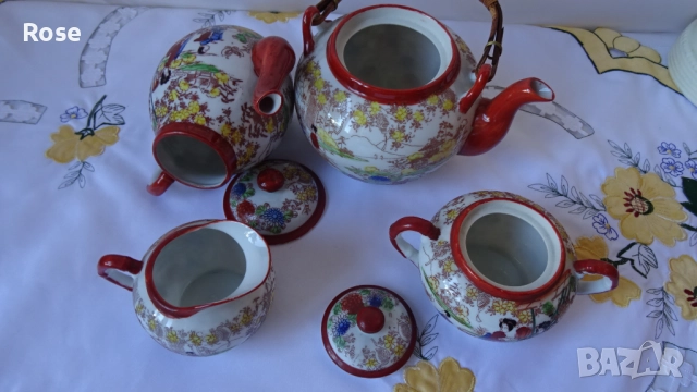 Стар японски костен порцелан тип "яйчена черупка". , снимка 4 - Сервизи - 52448477