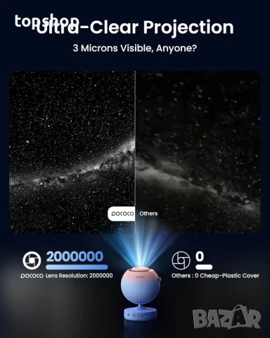 НОВ, ТЕСТВАН галактикически проектор POCOCO, сменяеми дискове, домашен планетариум с мека светлина, снимка 9 - Плейъри, домашно кино, прожектори - 50552358