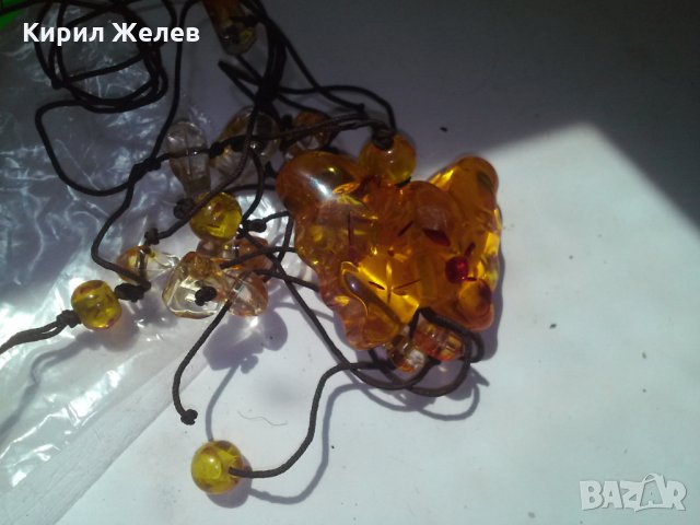 КЕХЛИБАРЕНА ПЕПЕРУДА с КАМЪЧЕТА ХАЛЦЕДОН КОЛИЕ МЕДАЛЬОН 14217, снимка 2 - Колиета, медальони, синджири - 29771265