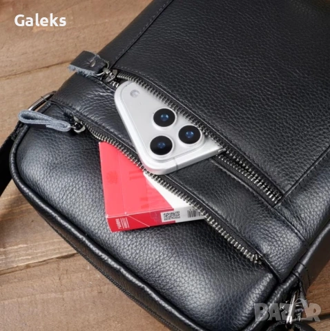 Мъжка функционална и елегантна кожена чанта Montreal /Черна естест. кожа!, снимка 9 - Чанти - 53964781