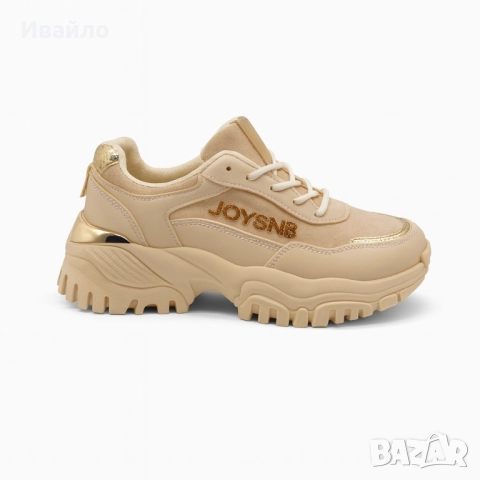 Дамски бежови сникърси с масивна подметка и златисти акценти, снимка 5 - Дамски ежедневни обувки - 52096701