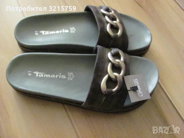 Нови Дамски чехли TAMARIS номер 41, естествена кожа, снимка 6 - Чехли - 50326365