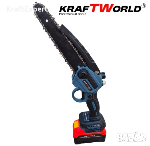 Мини резачка за клони KraftWorld с автоматично омасляване,две батерии и две вериги, снимка 2 - Градинска техника - 50550310