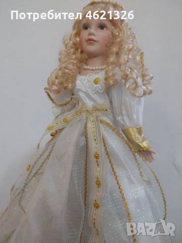 Винтидж колекционерска немска порцеланова кукла принцеса в кралска рокля като нова, снимка 12 - Декорация за дома - 52044240