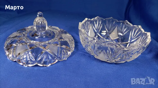 Масивна кристална захарница или бонбониера с капаче, снимка 3 - Прибори за хранене, готвене и сервиране - 50174083