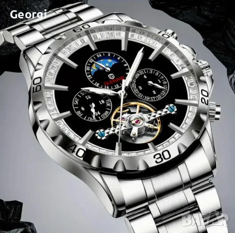  Мъжки автоматичен часовник *GLENAW* Механичен с черен циферблат!