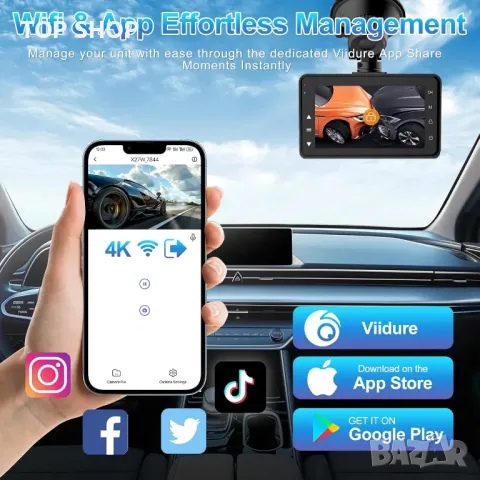 DYNACAM 4K/2K+1080P Dash Cam отпред и отзад, 64GB карта, 170°широк ъгъл, G-сензор,, снимка 8 - Аксесоари и консумативи - 49804712