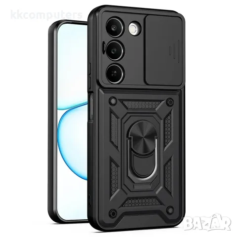 За Realme C100 5G / C83 5G Удароустойчив TPU PC Калъф с Въртяща Стойка, Плъзгащо Капаче за Камерата 