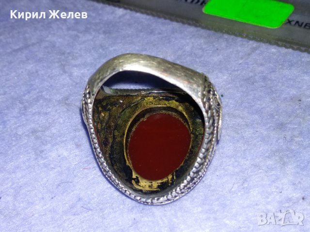 ОГРОМЕН СТАР ТУРСКИ СРЕБЪРЕН СКЪПОЦЕНЕН РЕТРО ПРЪСТЕН СРЕБРО 925 с ПОЛИРАН КАРНЕОЛ в ПОЗЛАТА 30747, снимка 12 - Антикварни и старинни предмети - 40575365
