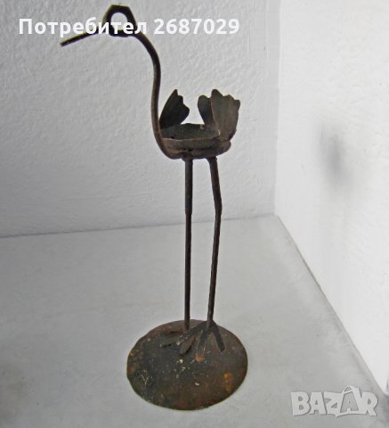 Свещник  Щраус 30 см Статуетка от старо желязо, снимка 4 - Статуетки - 31622777