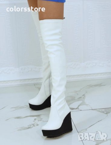 Ботуши на платформа - бяла кожа с черно ходило - 1906