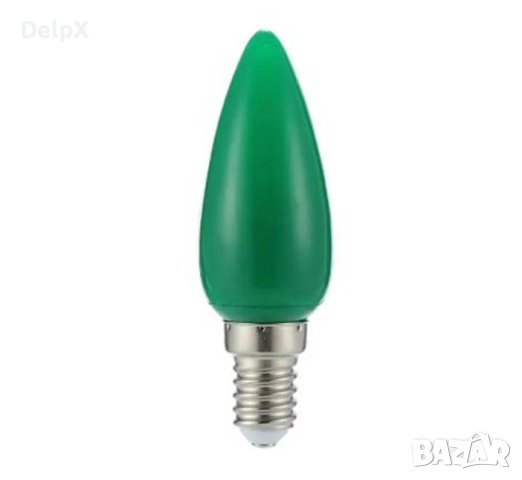 Лампа свещ, зелена, цокъл E14, 220V, 40W