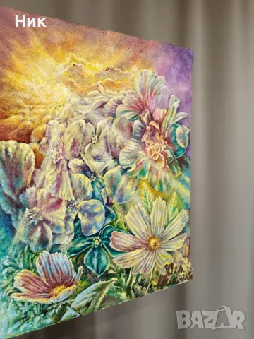 Картина върху платно с маслени бои " Цветна фантазия "  цветя, живопис , снимка 5 - Картини - 49069441