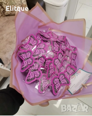 Букет с лилави пеперуди с LED светлина – подарък за любим човек, лилав цветен букет, снимка 6 - Подаръци за жени - 53021327