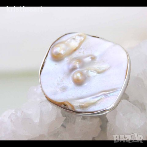 Пръстен с естествен седеф АРТ, снимка 3 - Пръстени - 34919193