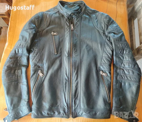 Кожено черно мъжко яке агнешка напа mesh cafe racer Хл/Л