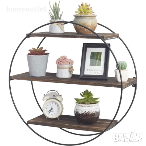 ПРОМОЦИЯ Кръгъл рафт за стена от борова дървесина с 3 нива UNHO XJJ462