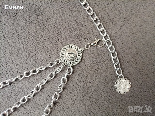 Колан тип верижка с кръгли елементи в сребрист цвят, снимка 4 - Колани - 37581815