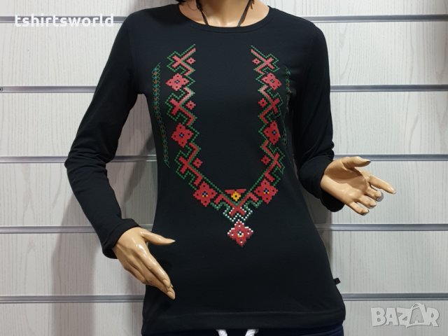 Нова дамска блуза с дълъг ръкав с трансферен печат Шевица, Етно мотив, България, снимка 3 - Блузи с дълъг ръкав и пуловери - 30655594