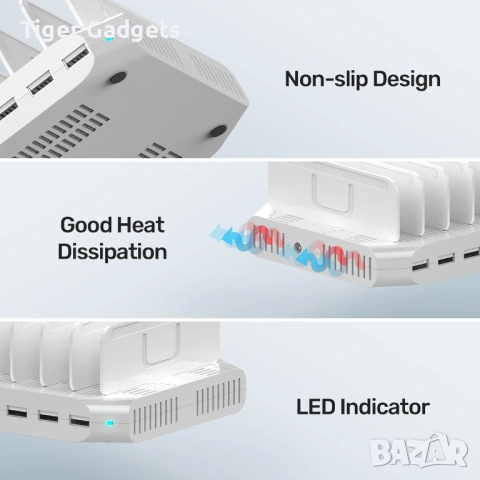 Unitek 60W USB зарядна станция 10 порта за телефони таблети SmartIC, снимка 6 - Друга електроника - 54156582