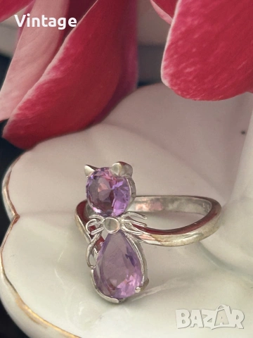 Луксозен дизайнерски сребърен пръстен с естествен аметист , снимка 4 - Пръстени - 53982151