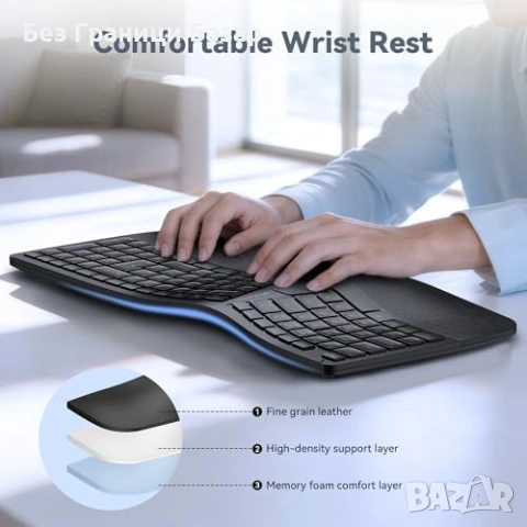 Нова Безжична ергономична клавиатура с опора за китки TECKNET за лаптоп работа, снимка 4 - Клавиатури и мишки - 54106411