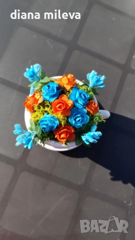 Сладурски чашки с нежни цветлета в синьо и оранжево!!, снимка 18 - Декорация за дома - 52934862