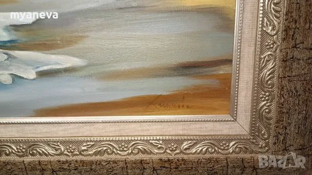 Картина с маслени бои върху платно в масивна  рамка . "Морски бриз“ , художник Петя Хинкова. , снимка 4 - Картини - 55826866