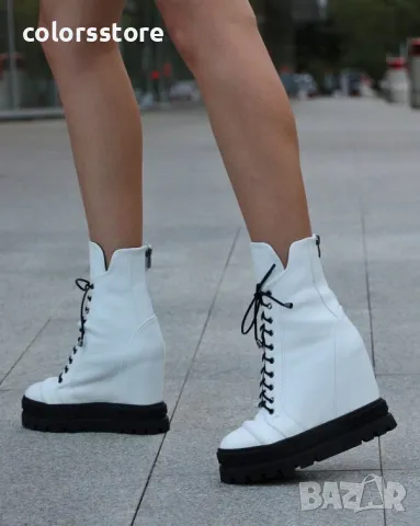 Боти на платформа - бяла кожа с черно ходило - BPL25