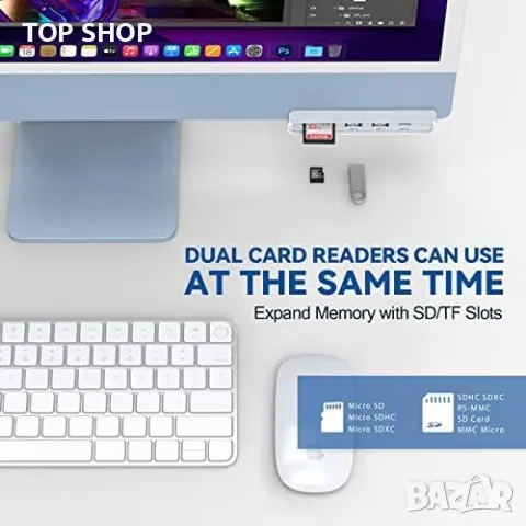Нов 6 в 1 USB C хъб адаптер за iMac, снимка 2 - Друга електроника - 49451223
