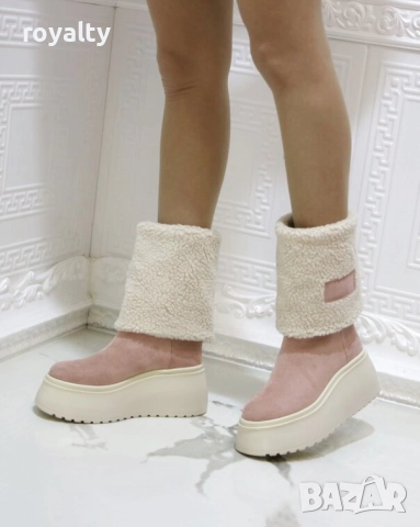 Боти на платформа - розов велур, снимка 3 - Дамски боти - 52163398