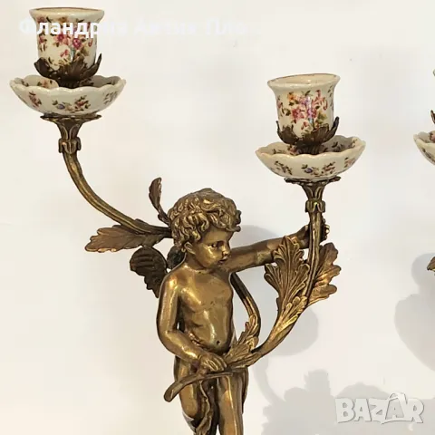 Свещници ангели порцелан и бронз, снимка 3 - Статуетки - 21847428