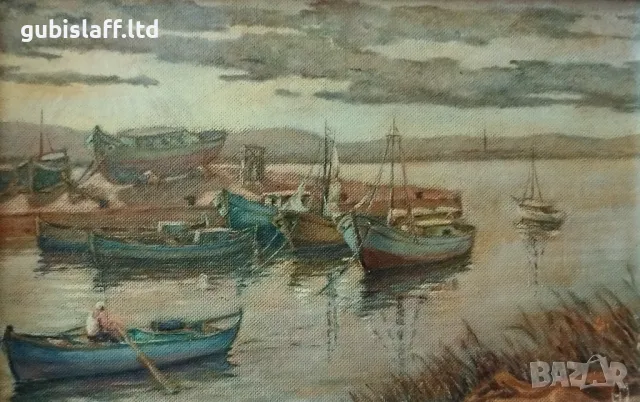 Картина, лодки, худ. Атанас Мирчев, снимка 2 - Картини - 49850401