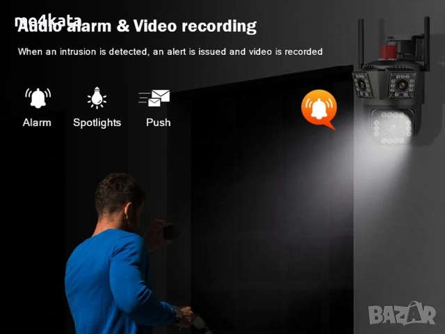 Смарт камера 220V с 3 обектива • Нощно виждане • Завъртане • V380 Pro, снимка 5 - Друга електроника - 52733700