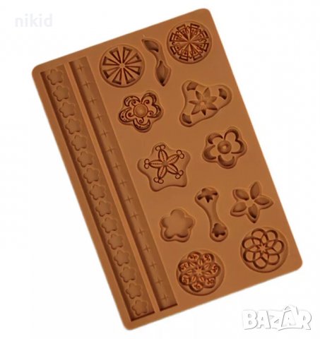 различни цветя орнаменти брошка и кант борд ивица силиконов молд форма декор торта фондан шоколад, снимка 3 - Форми - 37553359