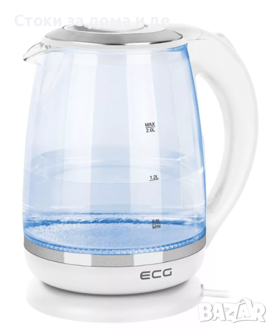 ✨Кана за вода ECG RK 2020 White Glass, 1850-2200 W, 2.0L, Бял 