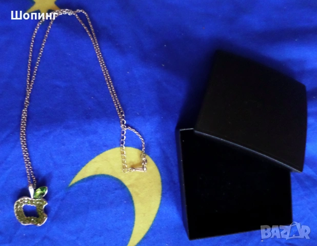 Колие Ябълка от бяло злато и Сваровски кристали, снимка 2 - Колиета, медальони, синджири - 31484452