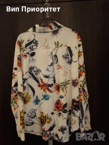 Бяла риза с пъстър принт, дълъг ръкав, официална, коприна, със закопчаване отпред, снимка 10 - Ризи - 37408068