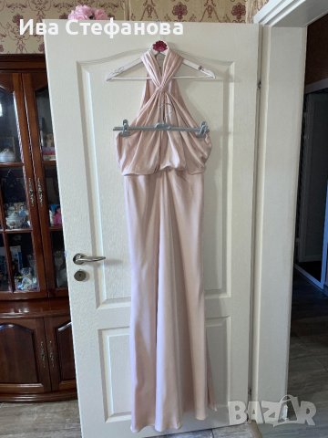 бална абитуриентска рокля парти елегантна рокля тип русалка сатен бежова натурален цвят ASOS, снимка 4 - Рокли - 44492983