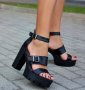 Сандали на ток - черна кожа - 911, снимка 1