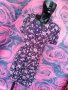 Лилава ретро рокля с връзки на гърба на флорални мотиви Л, снимка 1 - Рокли - 37618505