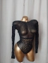 Черно и бяло еластично боди мрежа със сребристи камъчета , снимка 5