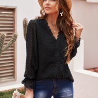 Дамска блуза в черно с дълъг ръкав и принт на точки, снимка 3 - Блузи с дълъг ръкав и пуловери - 42766770
